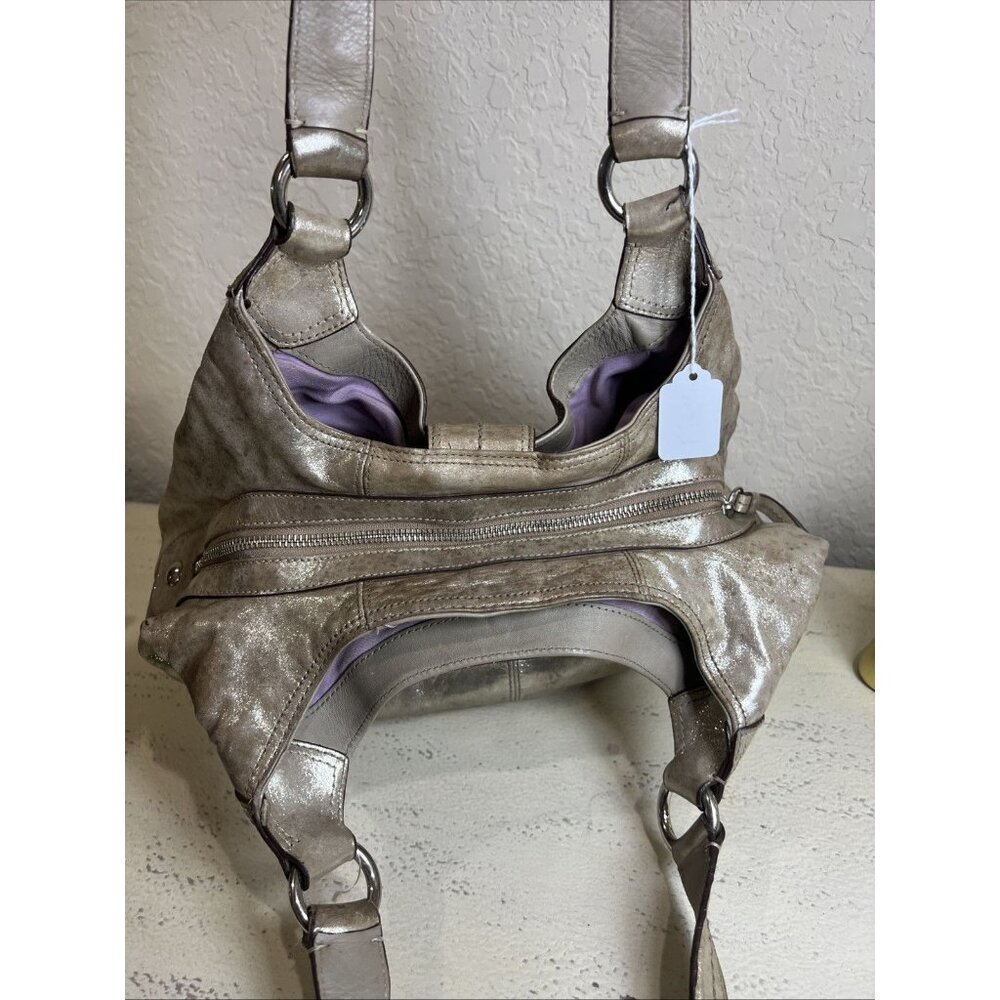 Coach (2011) Soho Lynn Metallic Champagne Shimmer Hobo Leather Bag Big Buckle - Picture 14 of 16
